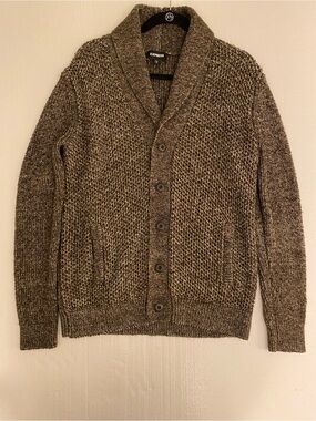 Express Men's Marled Brown Shawl Collar Button Sweater Size XL